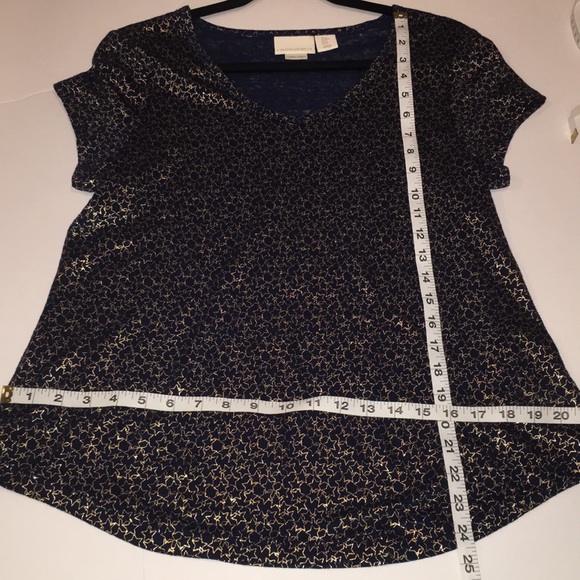 CYNTHIA ROWLEY linen metallic navy/gold star tee - Picture 7 of 8